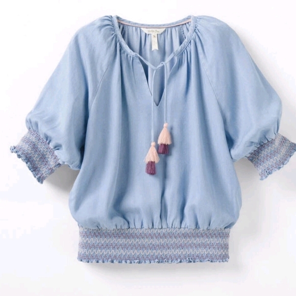 Matilda Jane Enchanted Garden Maysville Smocked Tassel Chambray Top SZ Small - Picture 1 of 13